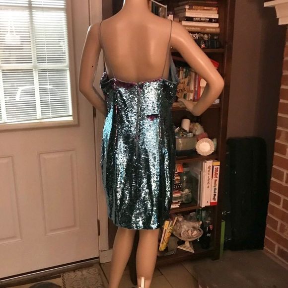 NWT $245 AIDAN MATTOX | Flip Sequin | Dress in Teal (Turquoise) - Picture 10 of 14